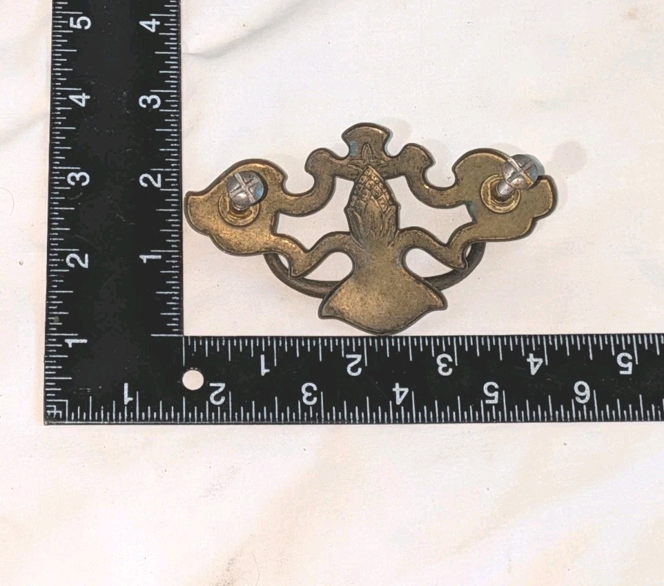 (5) Vintage 1960s (?) Brass Pineapple Drop Bail Drawer Pulls / Handles & Screws