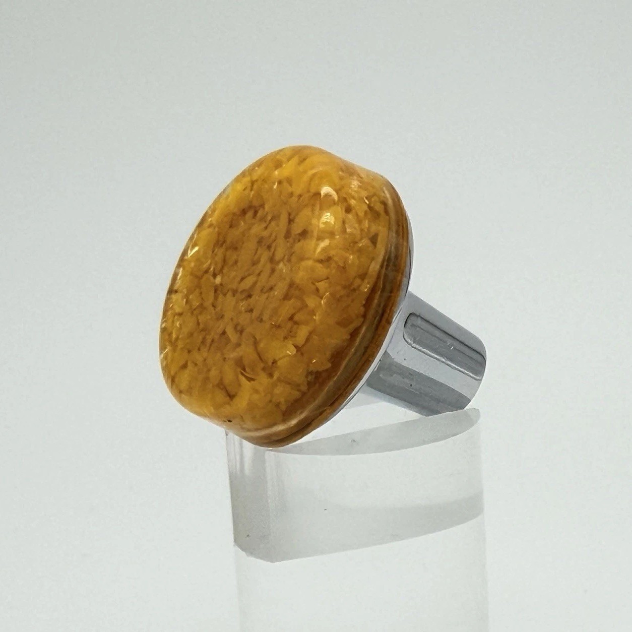 Vintage Butterscotch Amber Lucite Cabinet Knob MCM Chrome Drawer Pull 1970s-80s
