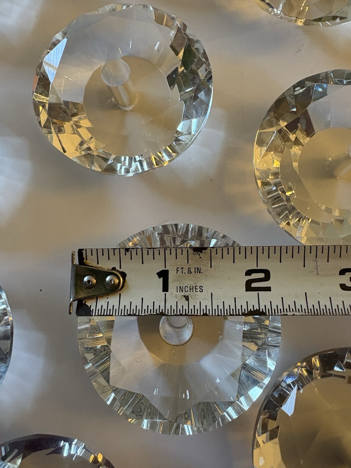 10 Crystal Glass Diamond Shaped Cabinet or Drawer Knobs 2 3/8 Inches Diameter