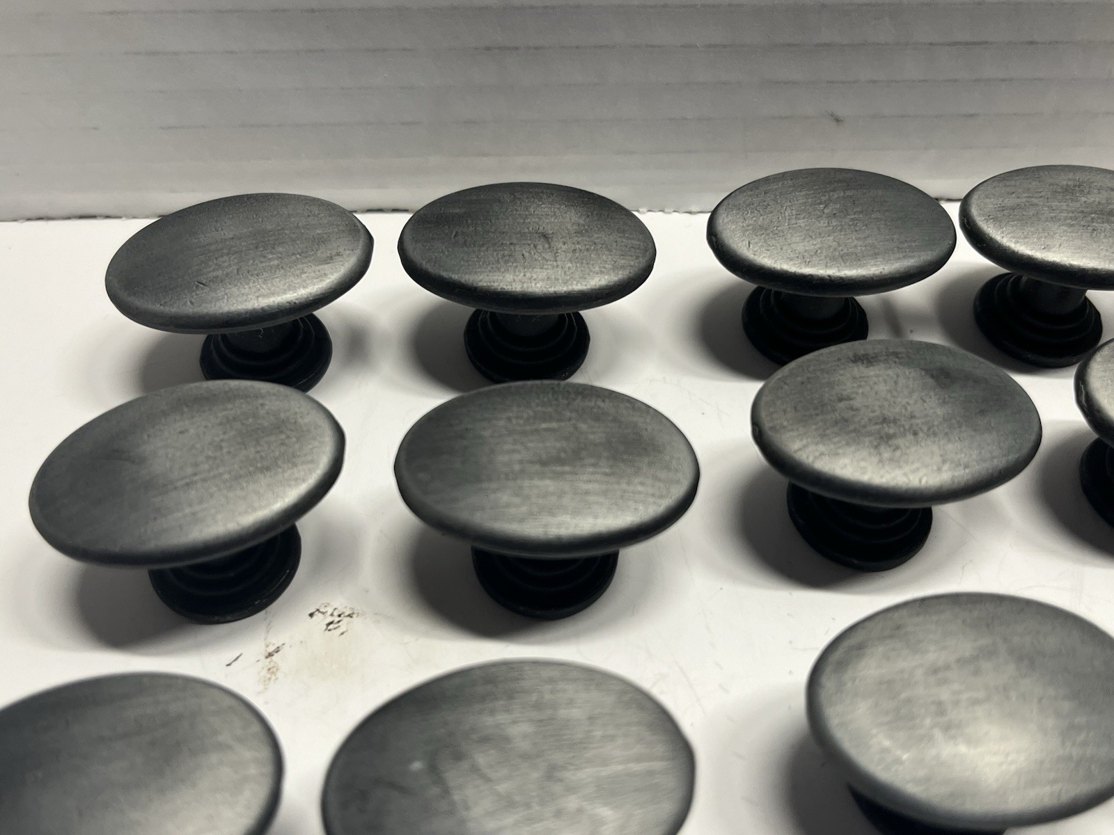 Vintage Lot (17) NOS Heavy Gray/Black Oval Drawer/Cabinet Fixed Knobs