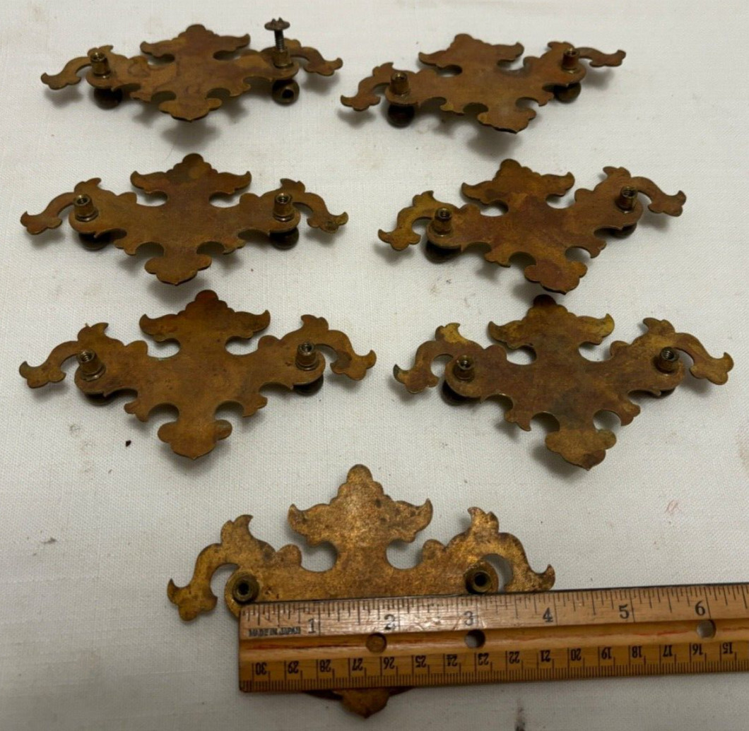 6 Chippendale 5″ Batwing Vintage Cast Brass Backplates 1 Complete Drawer Pull