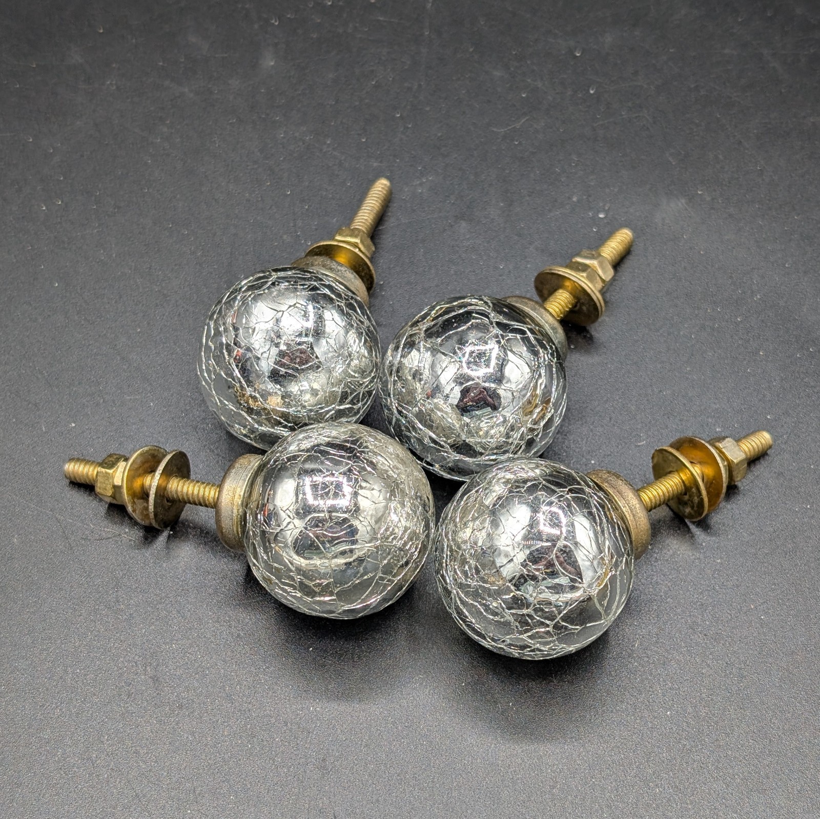 LOT 4 SILVER CRACKED GLASS CABINET DRAWER HANDLE PULLS 1.5” Diameter 3.5” Long