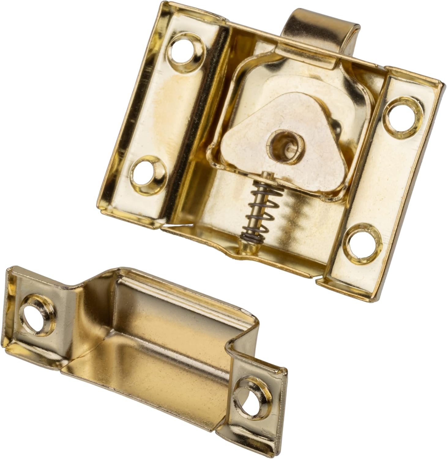 Large Stamped Brass Stamped Cabinet Door Latch – 2 1/8″ × 2 1/8″ – Spring Loade