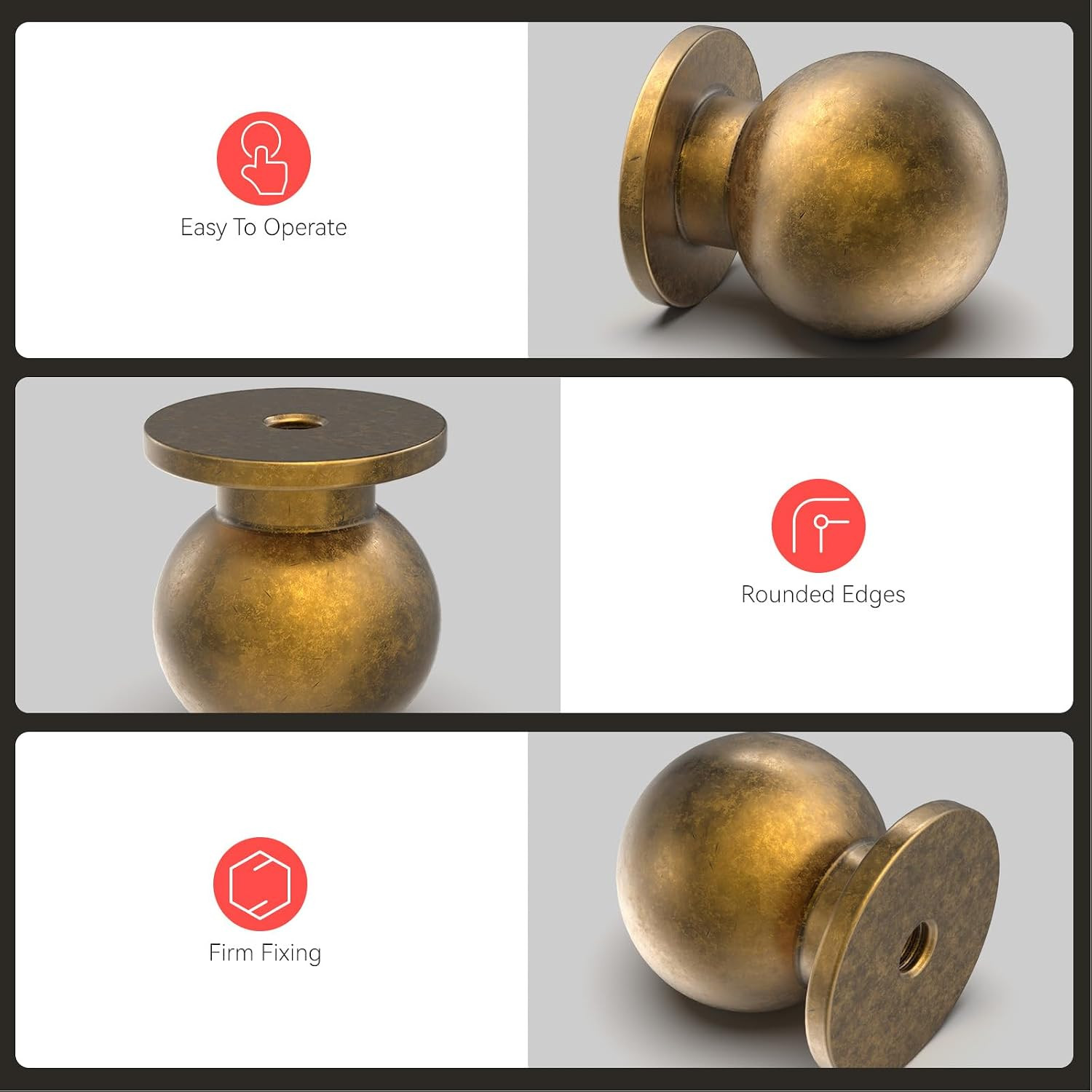 Vintage Brass Cabinet Knobs, round Drawer Knobs, 1 Inch Diamater, 30 Pack Ball D
