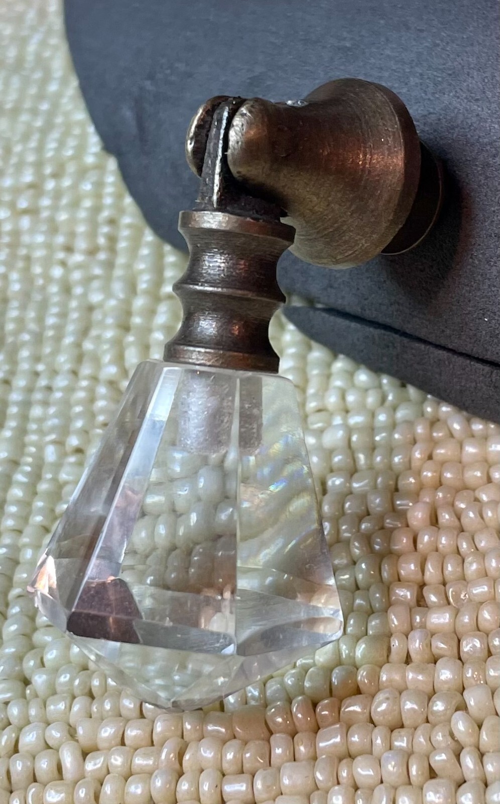 Victorian Teardrop Drawer Pull Handle Drop Knob Prism Glass Brass VTG Cabinet