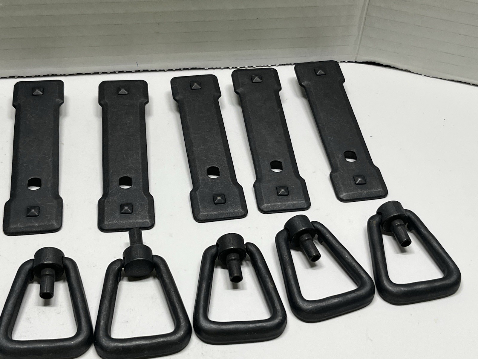 Lot (10) Black Rustic Mission Style 2pc.Vertical BackplateW/Triangle Swing Pulls