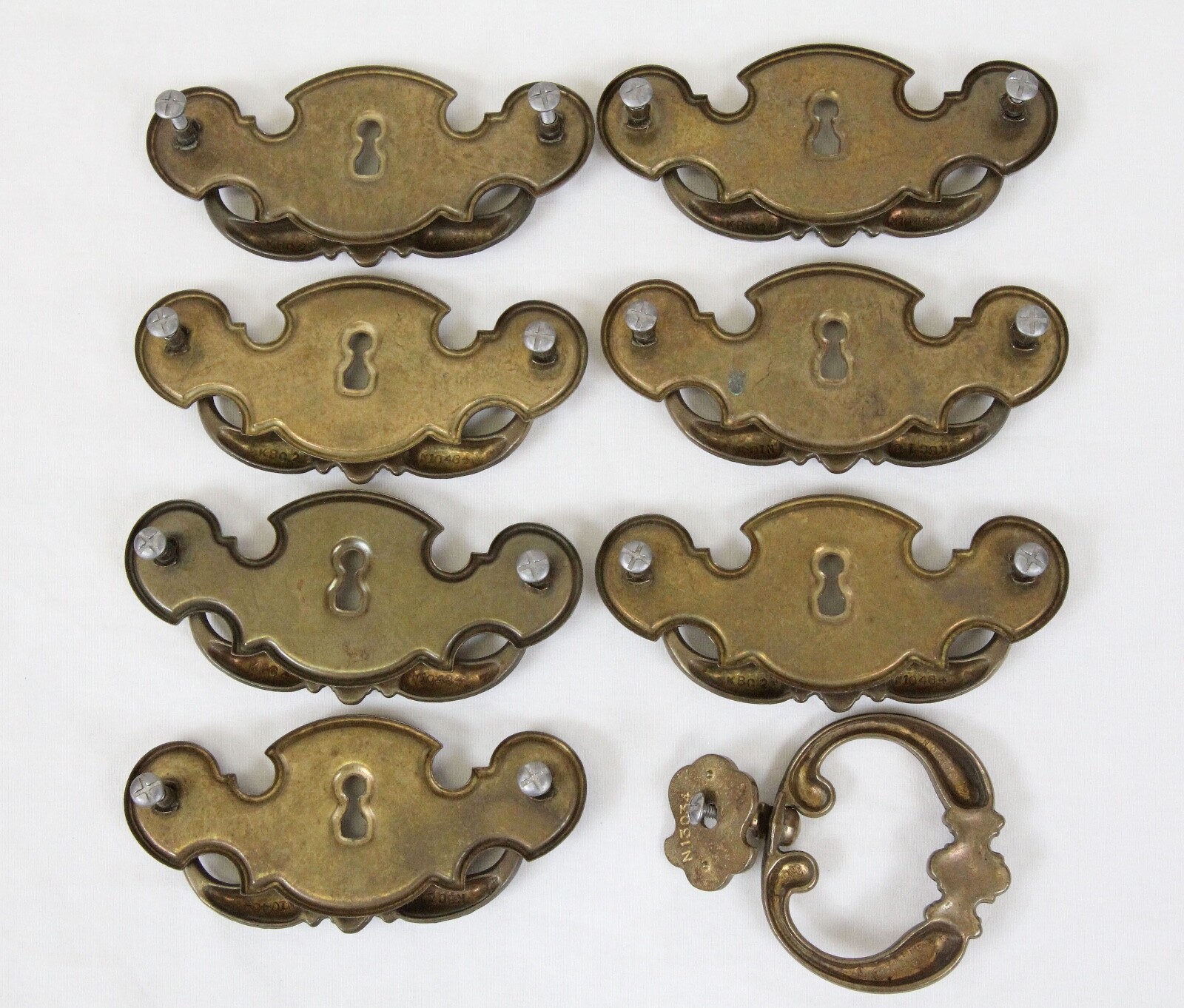 Lot Of 7 +1 Keeler Brass Co KBC Drawer Handles Pulls Chippendale Batwing Keyhole