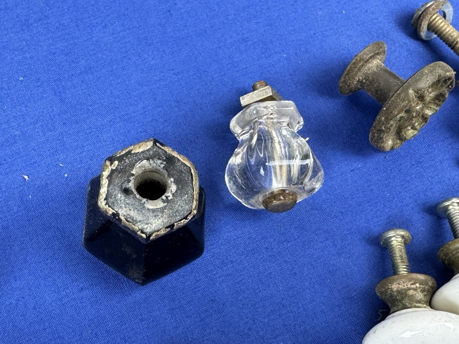 21 Antique & Vintage Pull Knobs, Door or Drawer, Metal (Tin, Steel), Glass, Wood