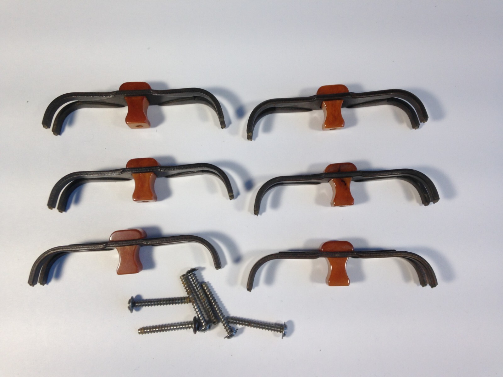 6 Drawer Pulls Handles Metal orange/golden Bakelite Antique Hardware Art Deco