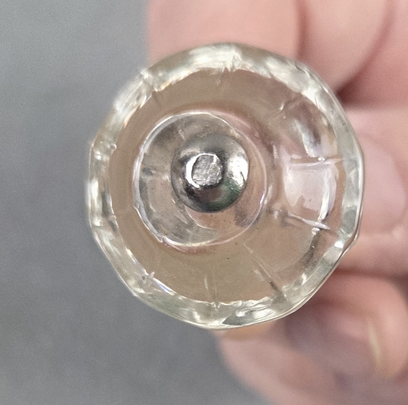 4 Vintage Clear Glass Drawer Pull Knobs Unmatched Sets 2 Hexagonal & 2 Decagonal