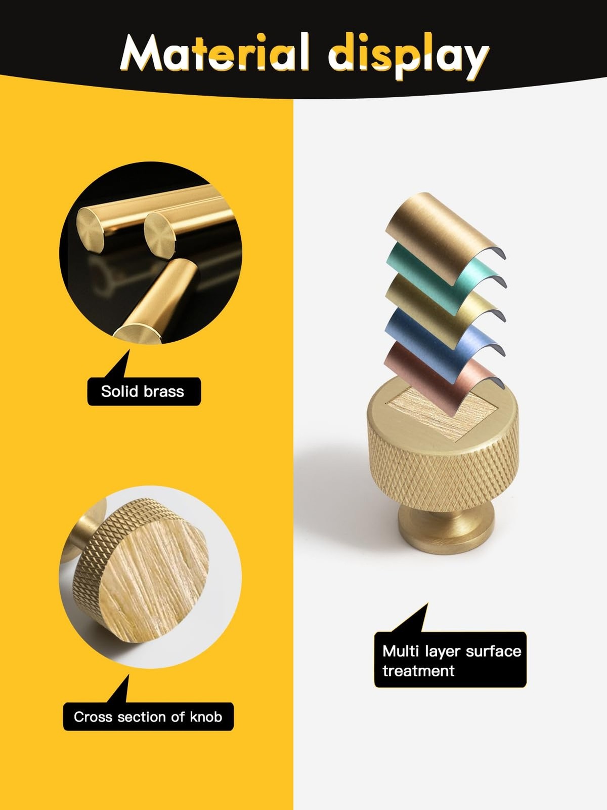 Brushed Gold Kitchen Knurled Cabinet Knobs Solid Brass Pulls Dresser Drawer H…
