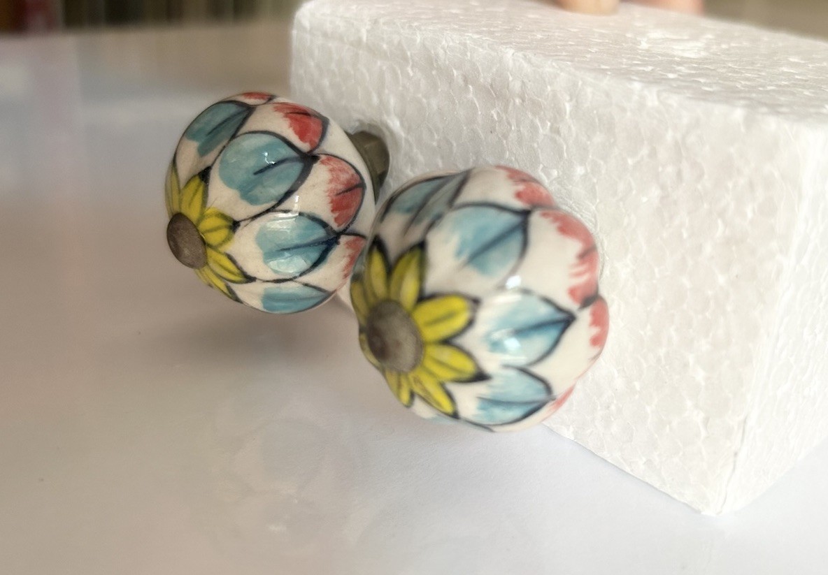 Vintage Floral Ceramic Brass Pull Knobs Cabinet Dresser Knobs Drawer