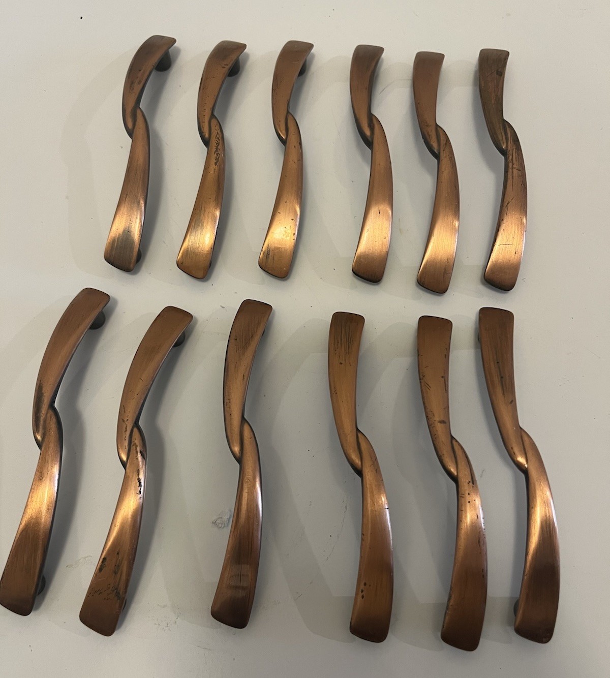 12 Vtg Copper Drawer Pull Cabinet Door Handle Bow Tie Amerock T-444 With Screws