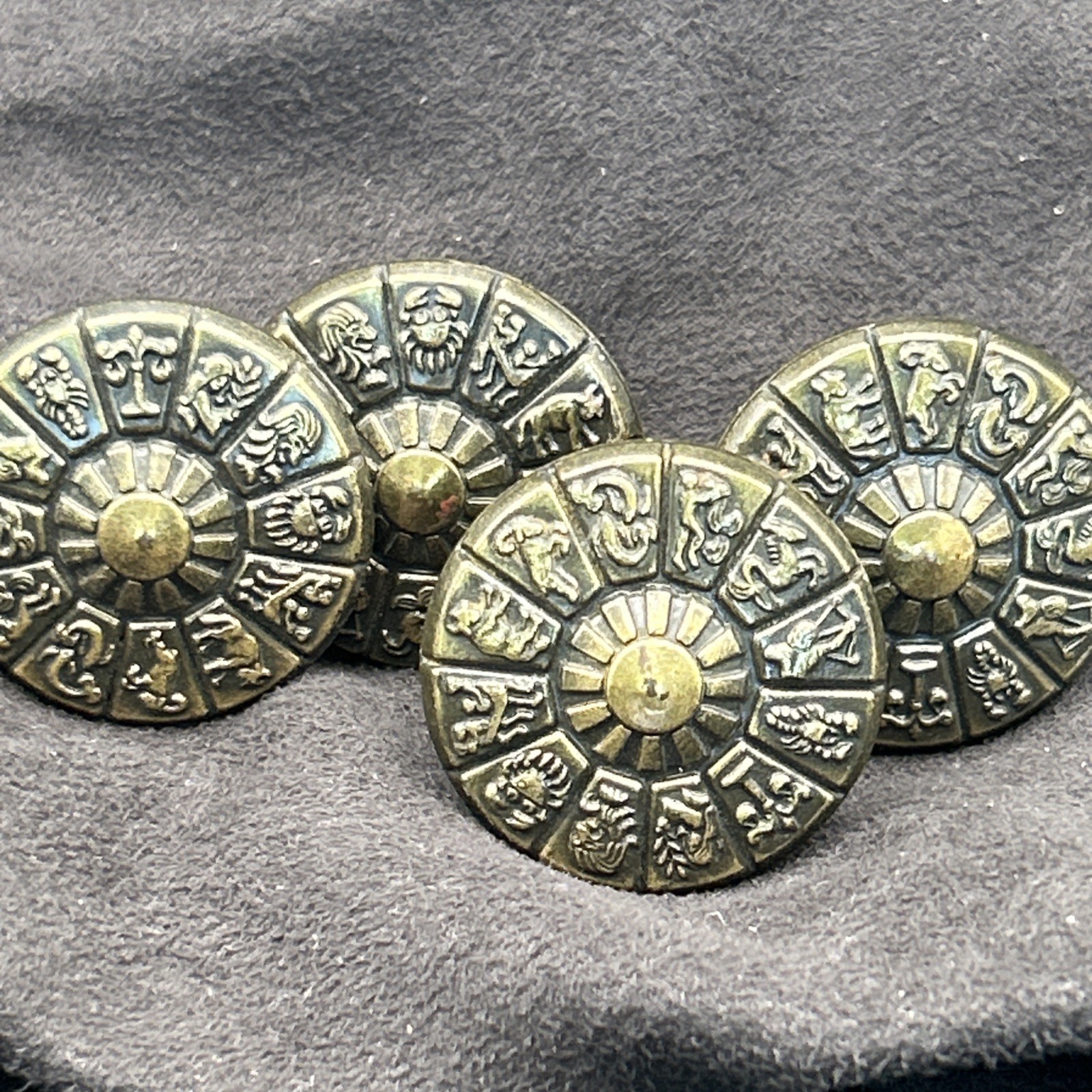 Vtg Ajax Zodiac Knobs Set of 4 Brass Astrology Drawer Pulls 1.5” MCM 830 Screws