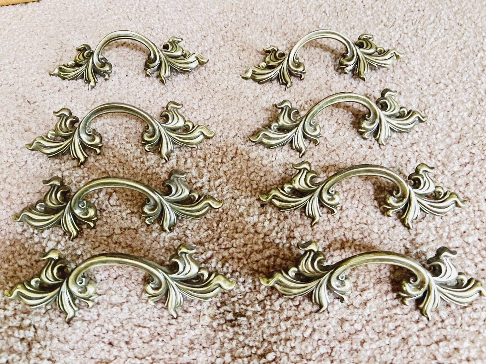 Vintage French Provincial Antique Brass Drawer Pulls 3″ Center Handles Set Of 6