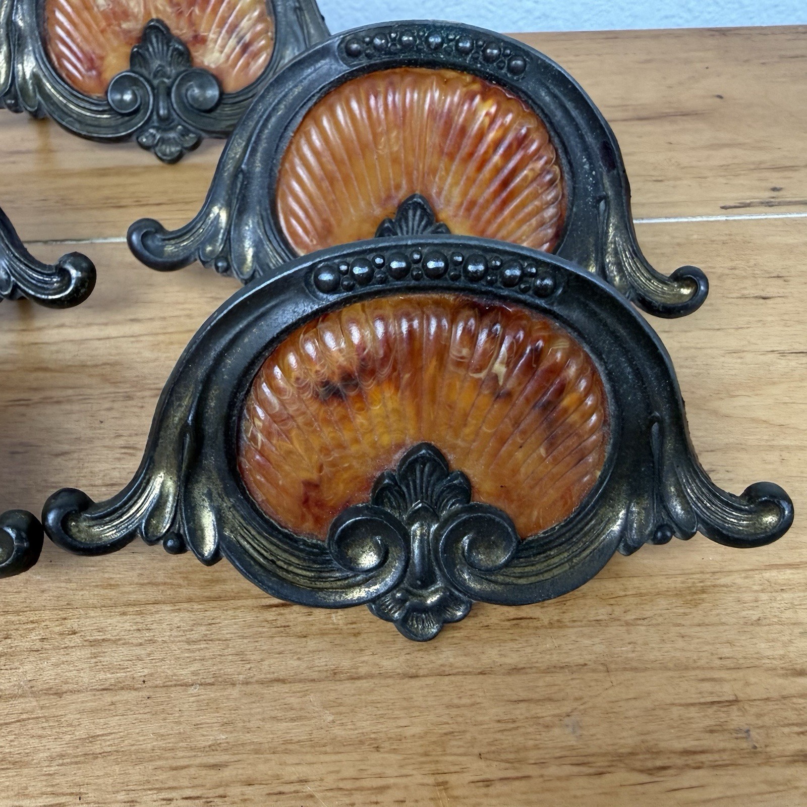 5 Vintage 1930’s-1940’s Keeler Art Deco Celluloid & Brass Original Drawer Pulls
