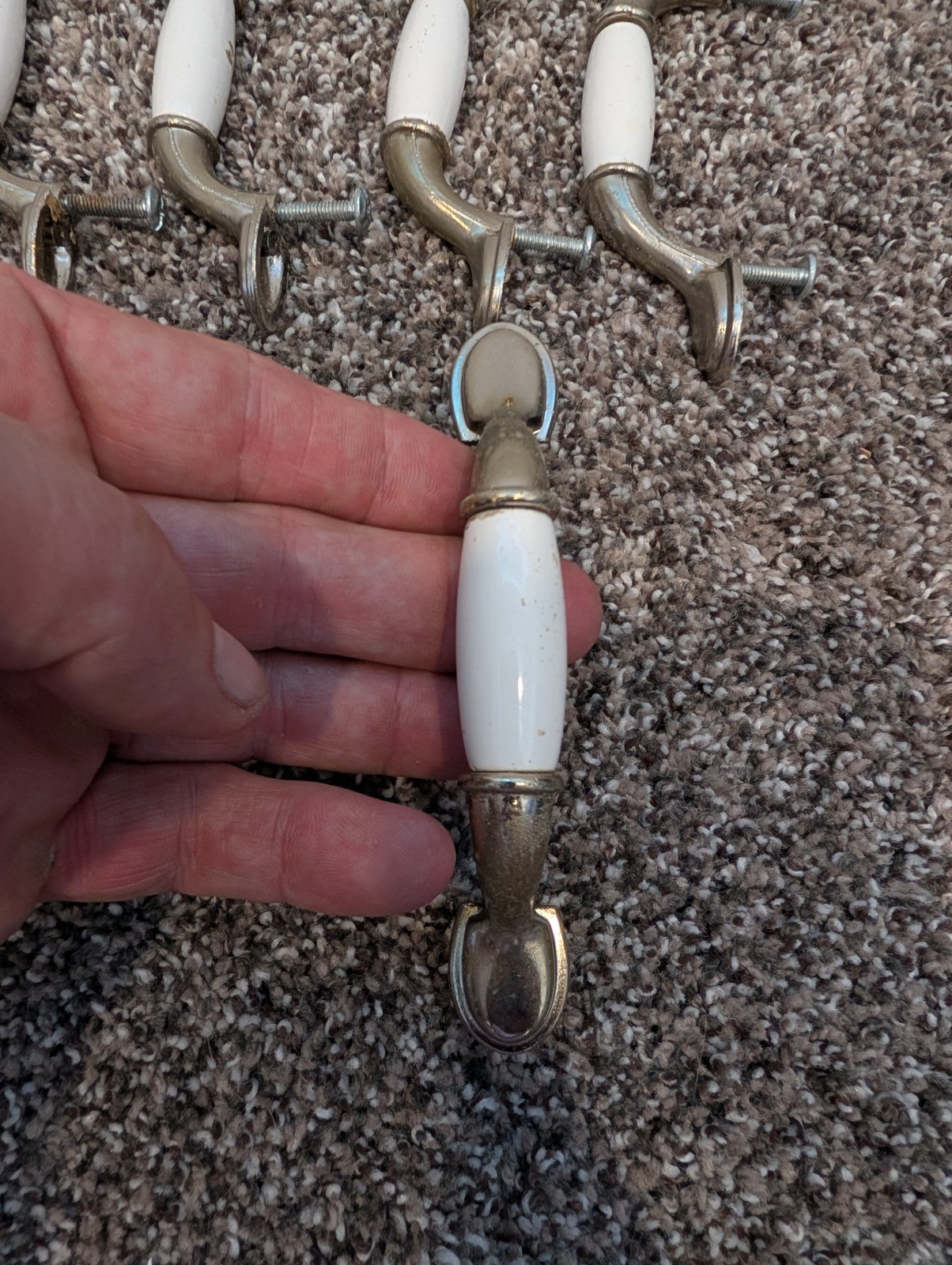 Lot of 20 VTG Nickel & White Ceramic Drawer Pulls 5″ / 3″ C2C + Screws