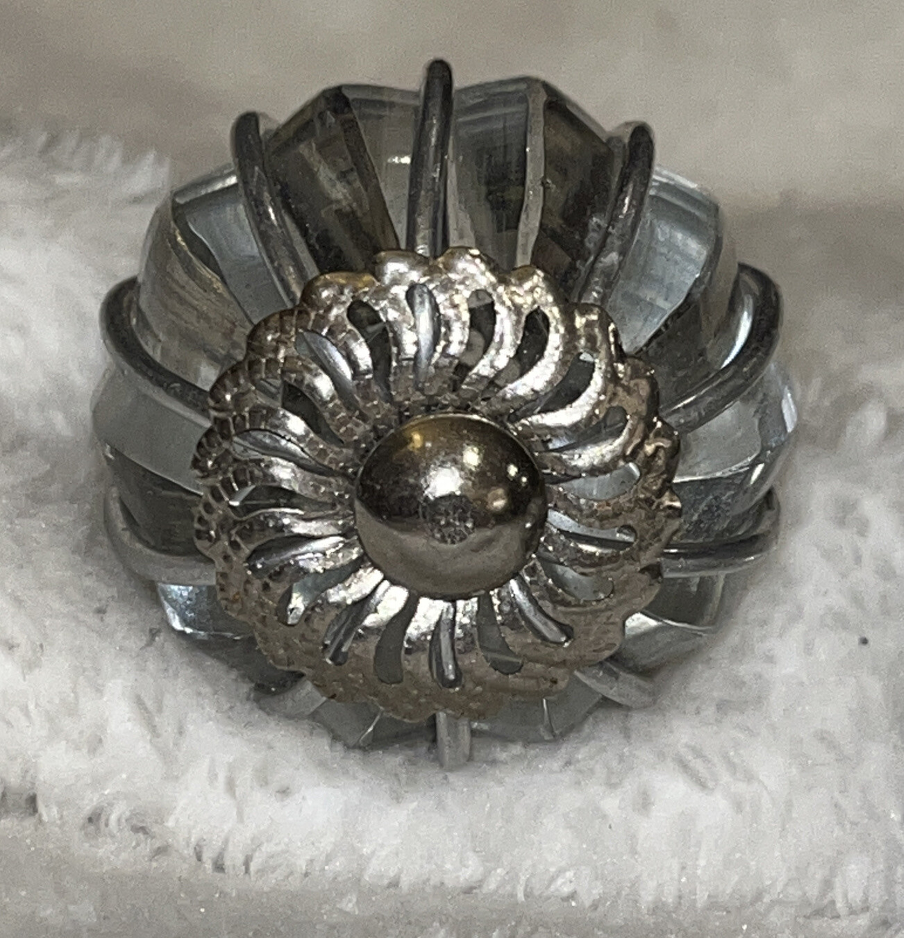 2 Clear Glass Drawer Pulls with Silver metal wrapping Around it, new
