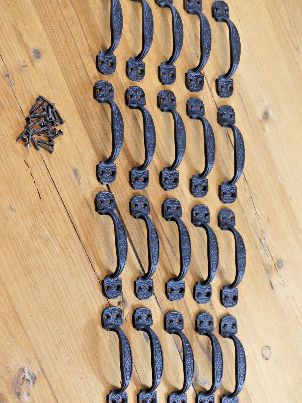 20 Small Drawer Pulls 4 1/4″ Window Antique Vintage Style Rustic Cast Iron BLACK