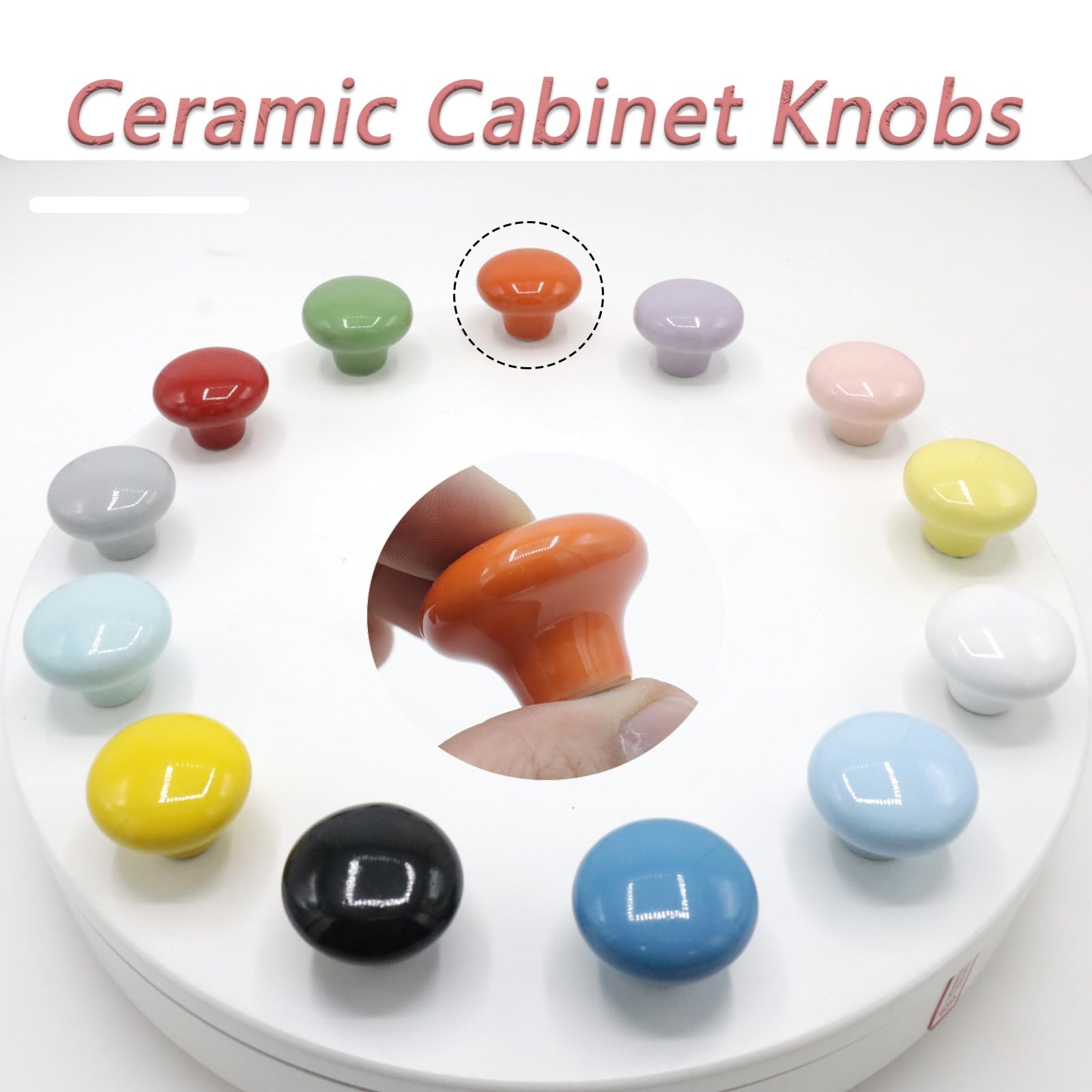 10Pack Ceramic Cabinet Knobs, 1.26Inch/32mm Orange Round Drawer Dresser Knob Pul