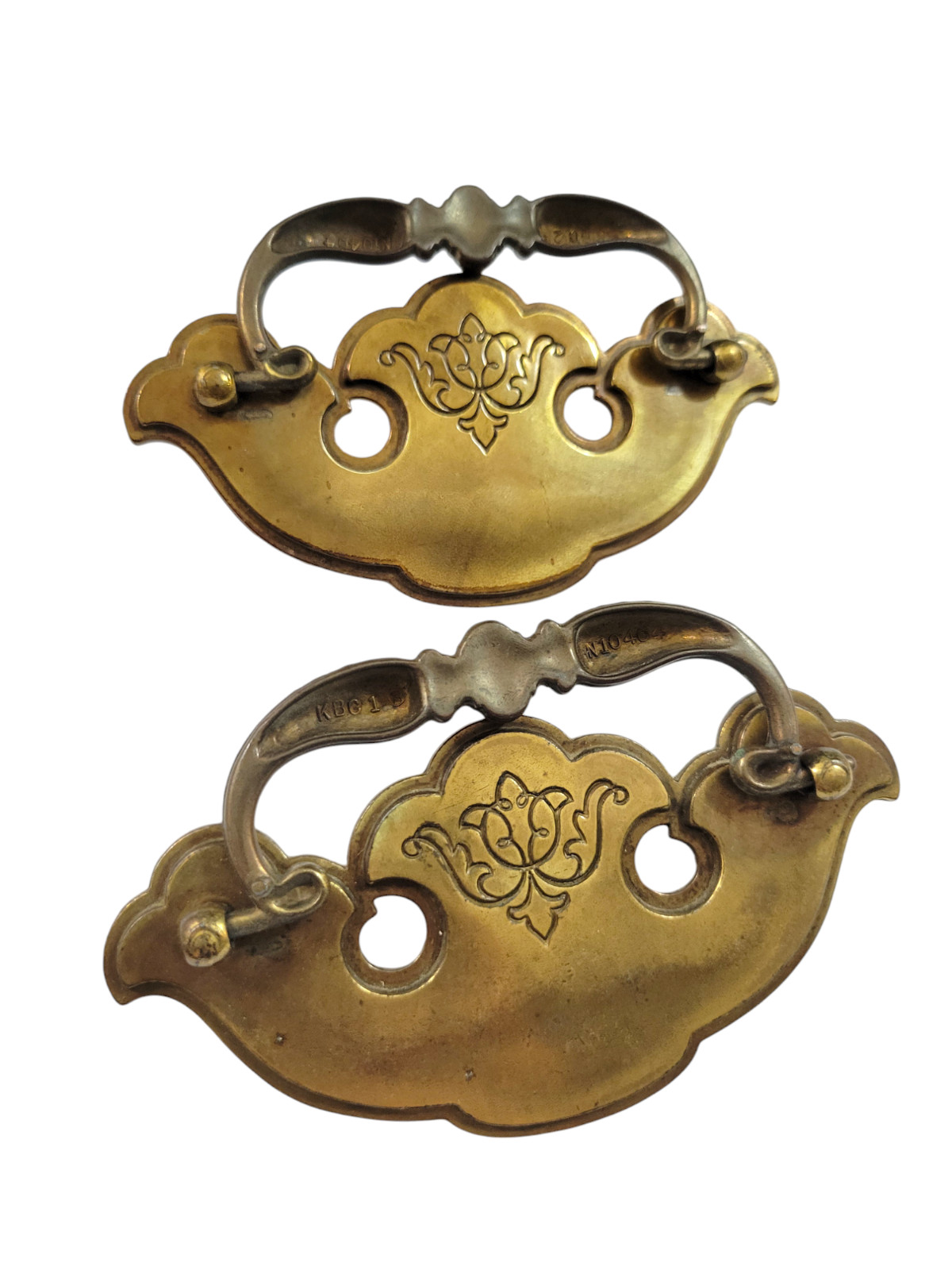 2 Keeler Brass Chippendale Style Brass Bail Drop Drawer Pulls | As Is