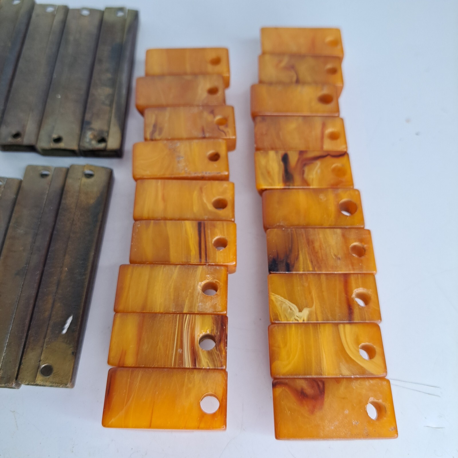 9 Antique ART DECO Butterscotch Bakelite Brass Plated Bar Drawer Pulls Reclaimed