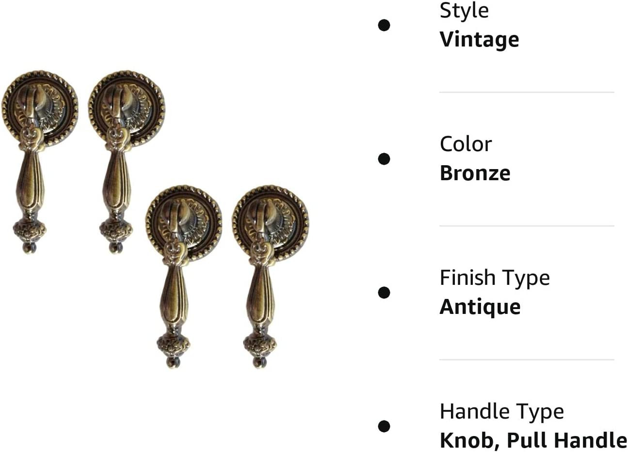 4 Pack Antique Style Bronze Metal Drawer Tear Drop Cabinet Decorative Pull Ha…