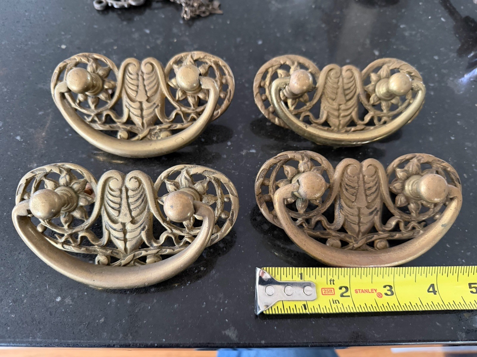 4 Antique Heavy Brass Drawer Pulls