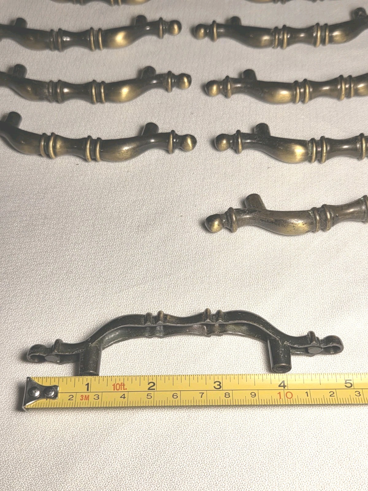 10 Colonial Drawer Pulls Handles Dark Brass 3″ Centers Vtg MCM