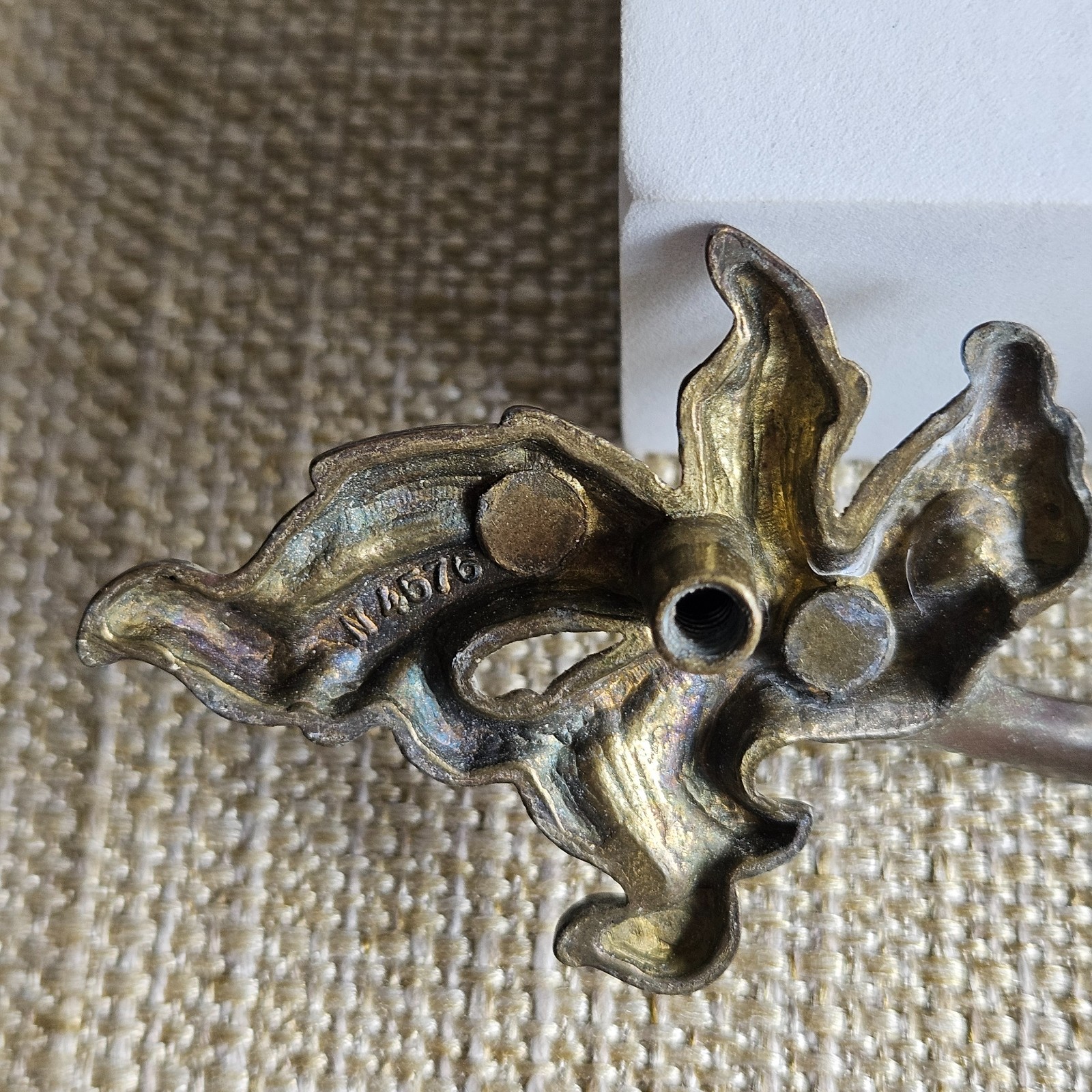 French Provincial Bail Drop Drawer Pulls Pair Antique Brass Patina Ornate M1676