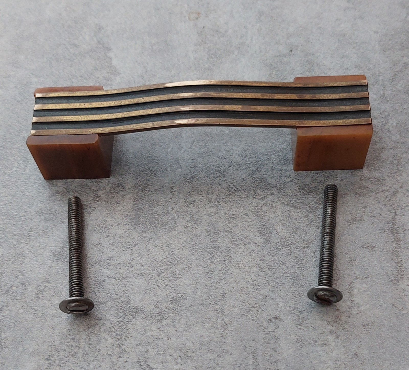 Art Deco Drawer Pull 3″ Bore Brass Butterscotch Bakelite With Screws