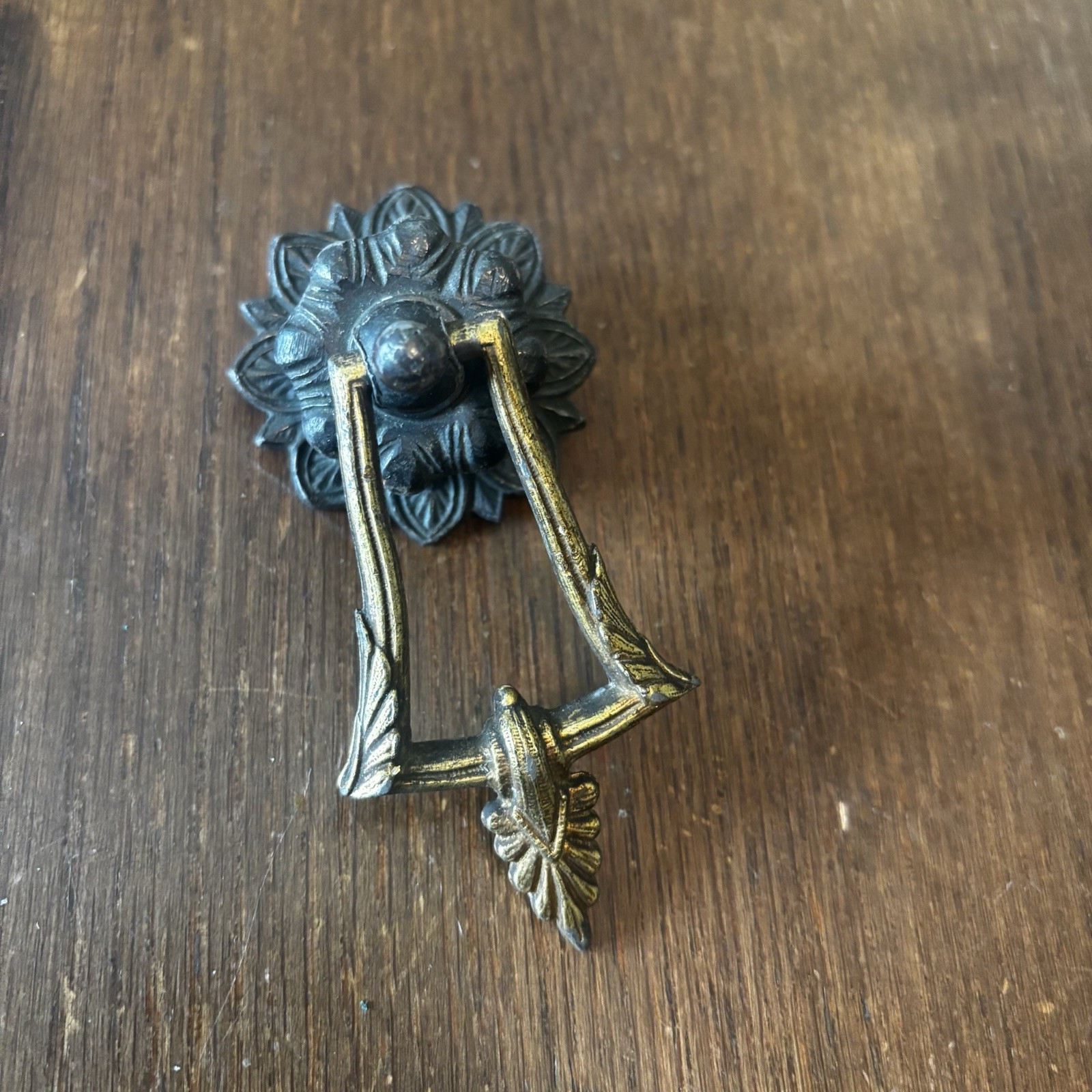 Antique Brass And Cast Iron Drawer Drop Bail Pull Highly Ornate Unique
