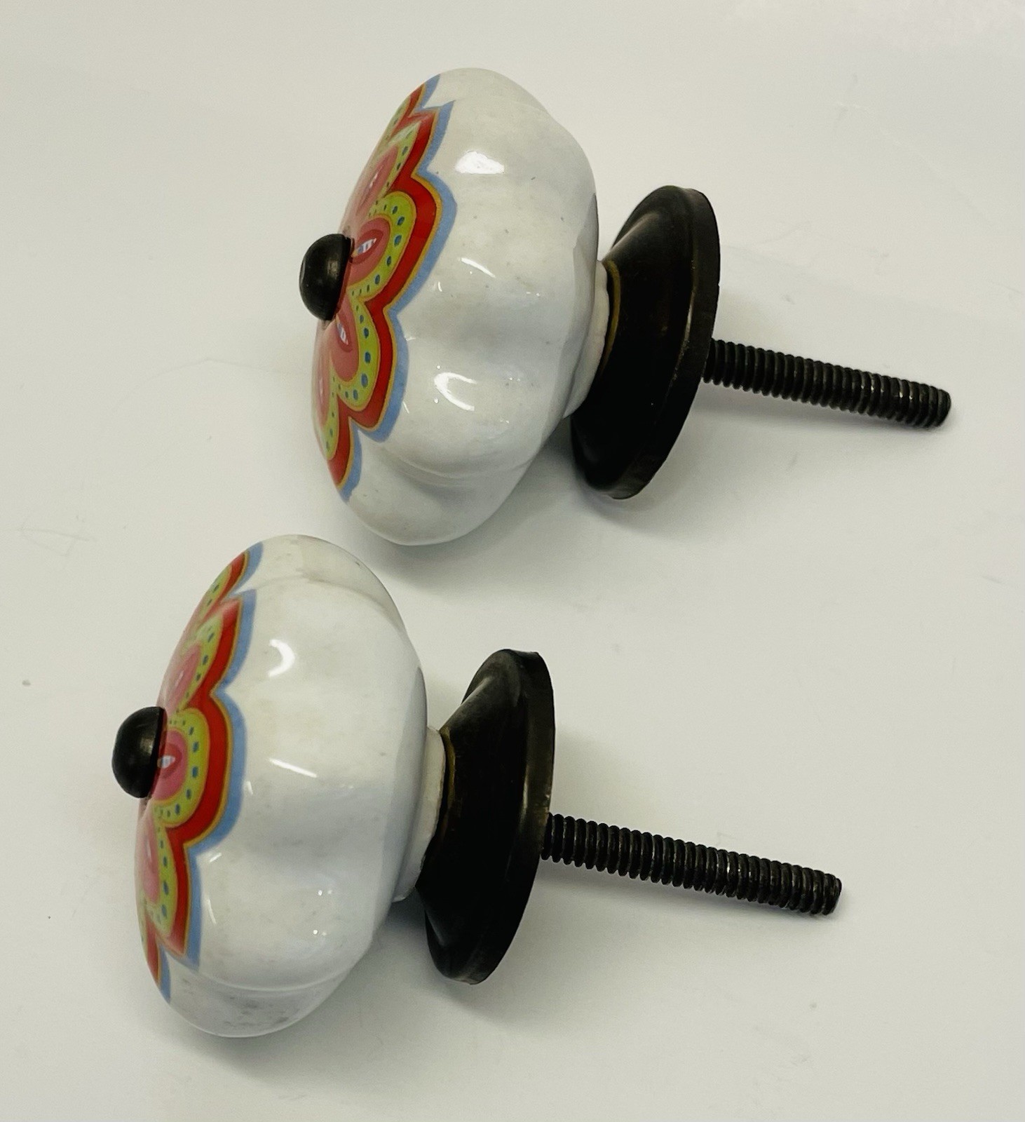 5 -Cabinet Knobs Floral Paisley Boho 1.5″ Single Mount Hand Painted Drawer Pulls