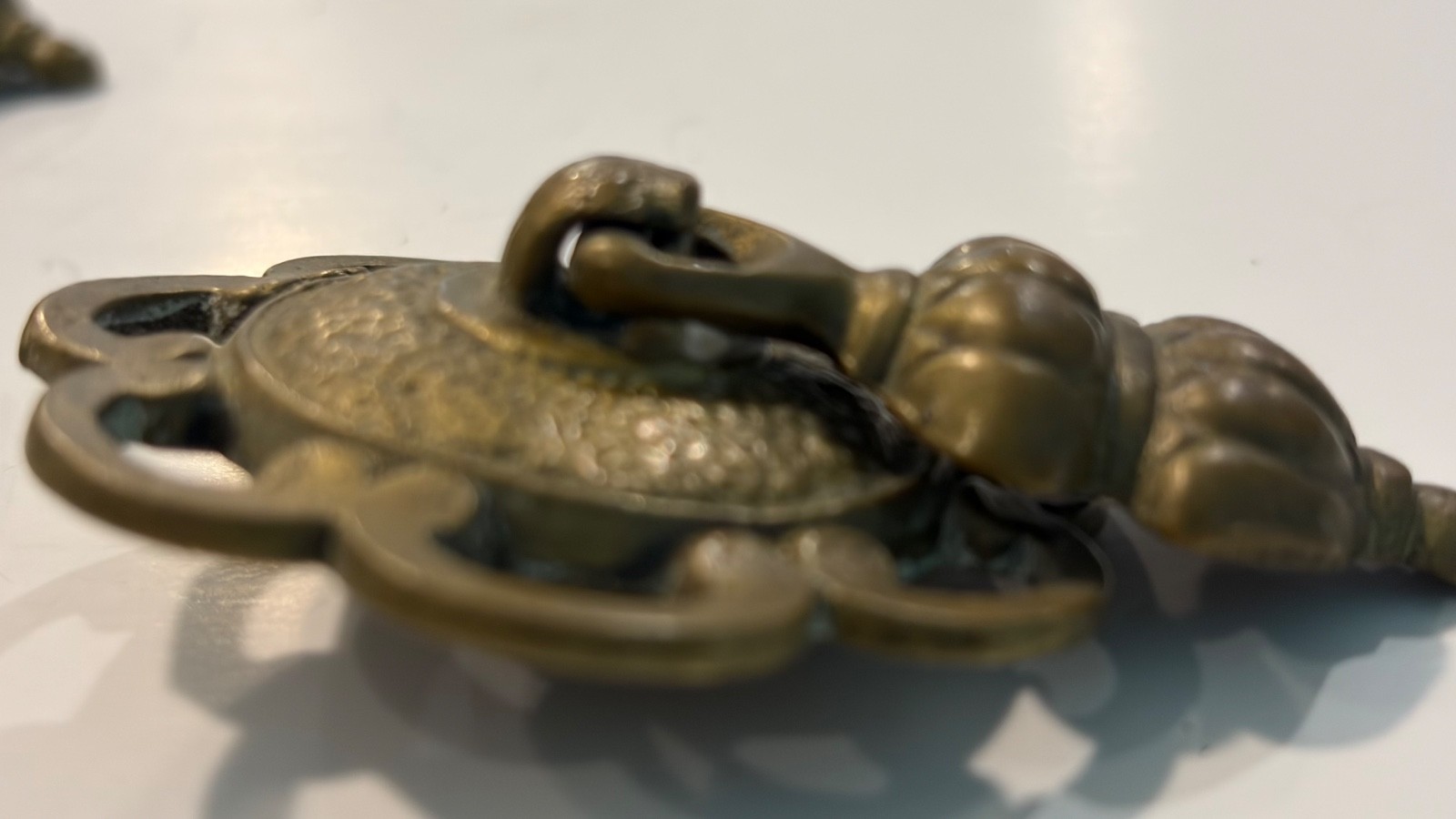 Set of 6 Antique Vintage Brass Teardrop Drop Pulls Ornate Scalloped