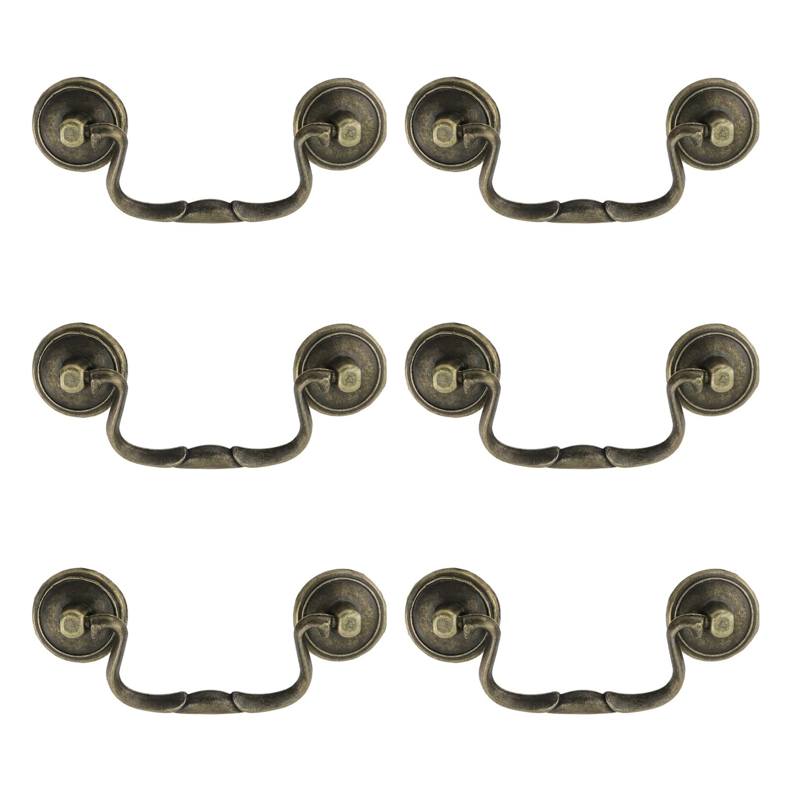 6 Antique Bronze Drop Bail Pulls – Vintage Drawer Cabinet Handles, 3.3″ Centers