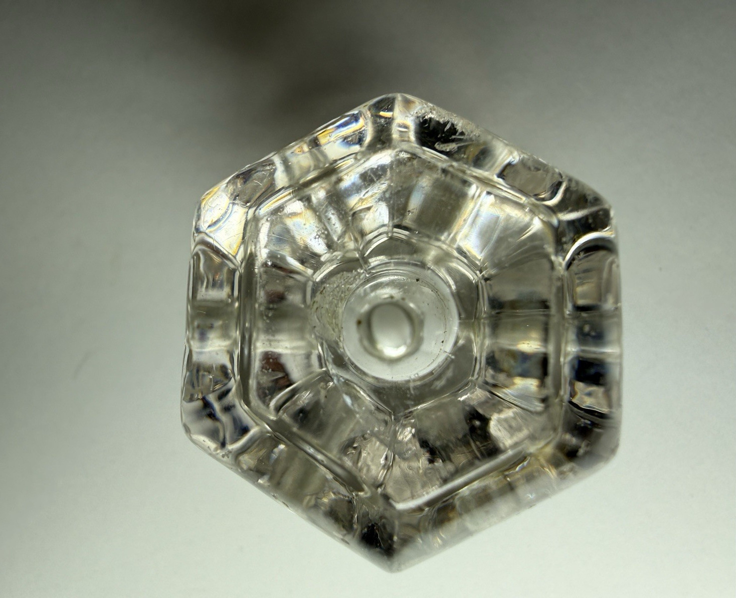 Vintage Clear Pressed Glass Drawer Cabinet Knob Hexagon Faceted Depression Style
