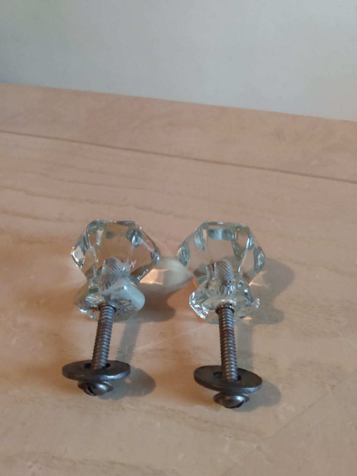Vintage Glass Hexagon Draw Pulls Geometric Home Decor Architectural Salvage