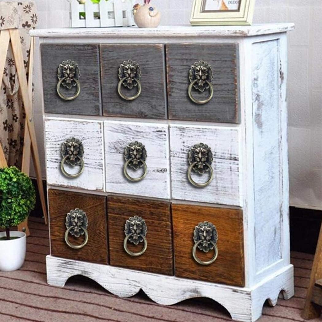 6 Pcs Lion Head Knobs Pull, Antique Bronze Ring Pull Handles for Dresser Drawers