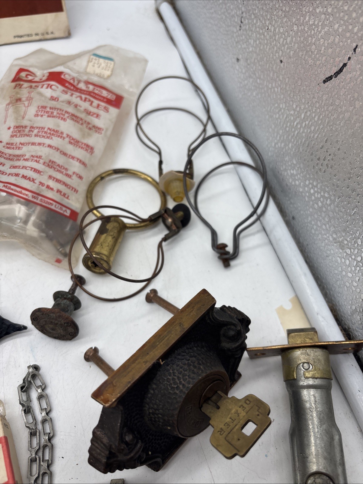 Lot of Mixed Hardware Furniture Drawer Pulls Handles Metal Brass Bolts Hooks