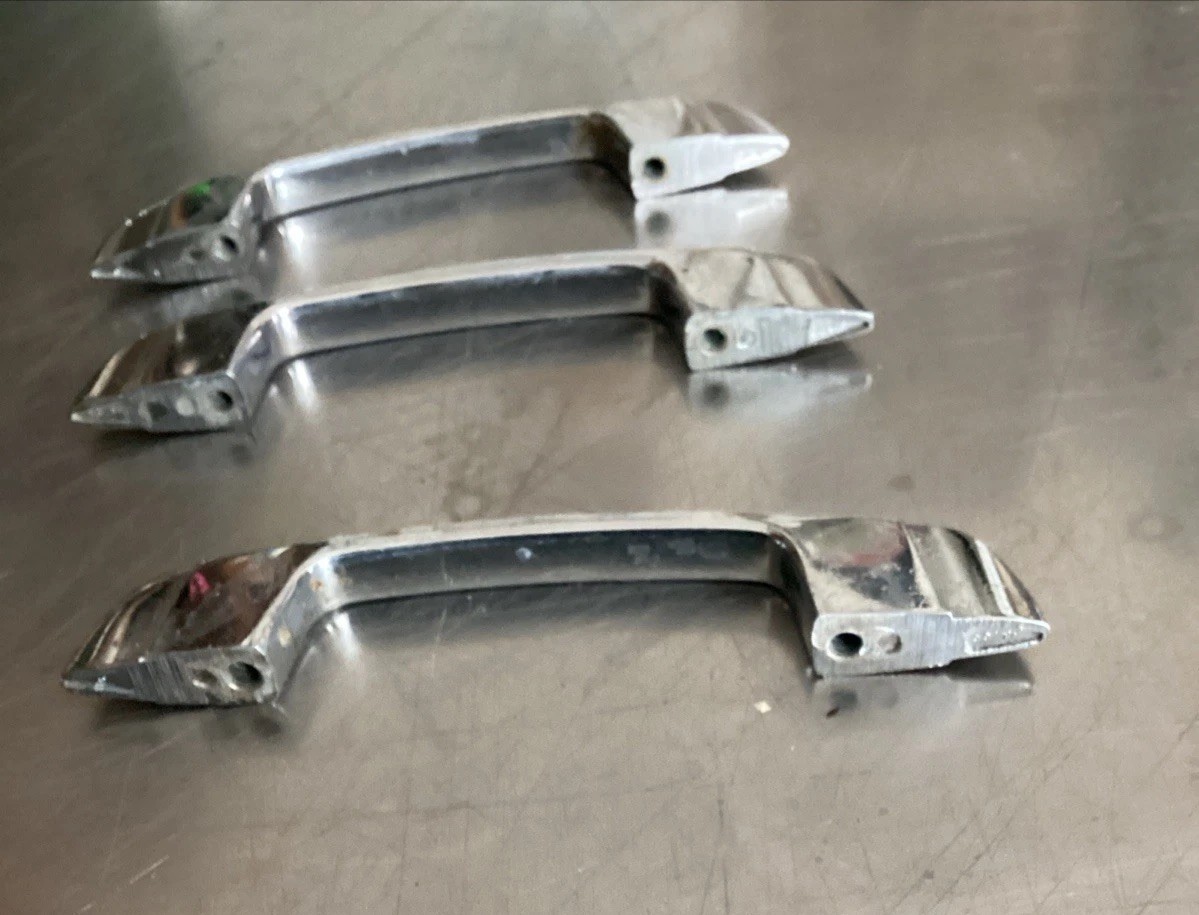 Lot of 3 Vintage Chrome Drawer Cabinet Pulls Handles Retro Art Deco 4.5”