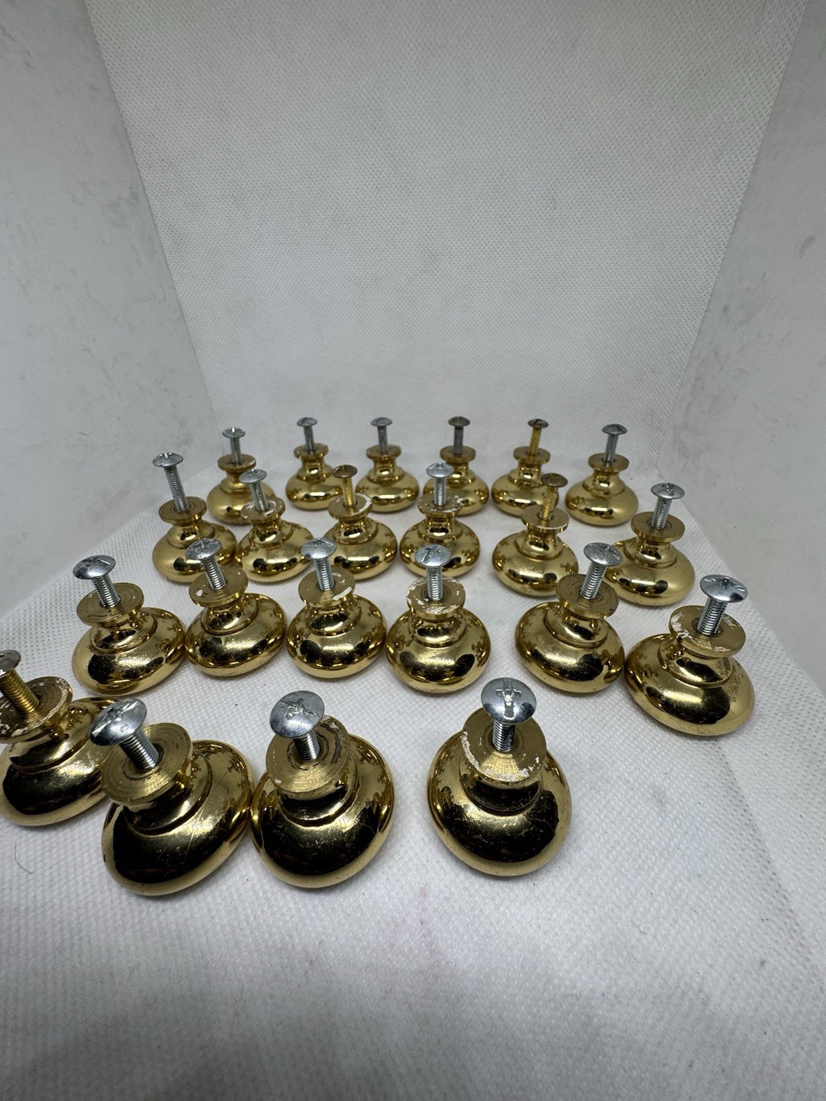 22 -matching vintage solid brass round drawer cabinet knobs pulls 1”x1”
