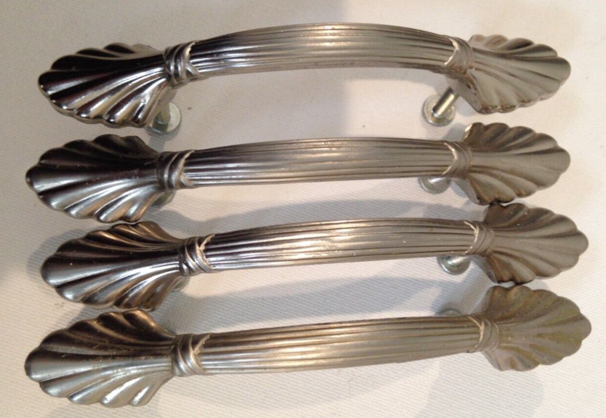 Vintag Art Deco Silver Tone Drawer Pulls Dresser Handle Set of 4 Pat No D355 839