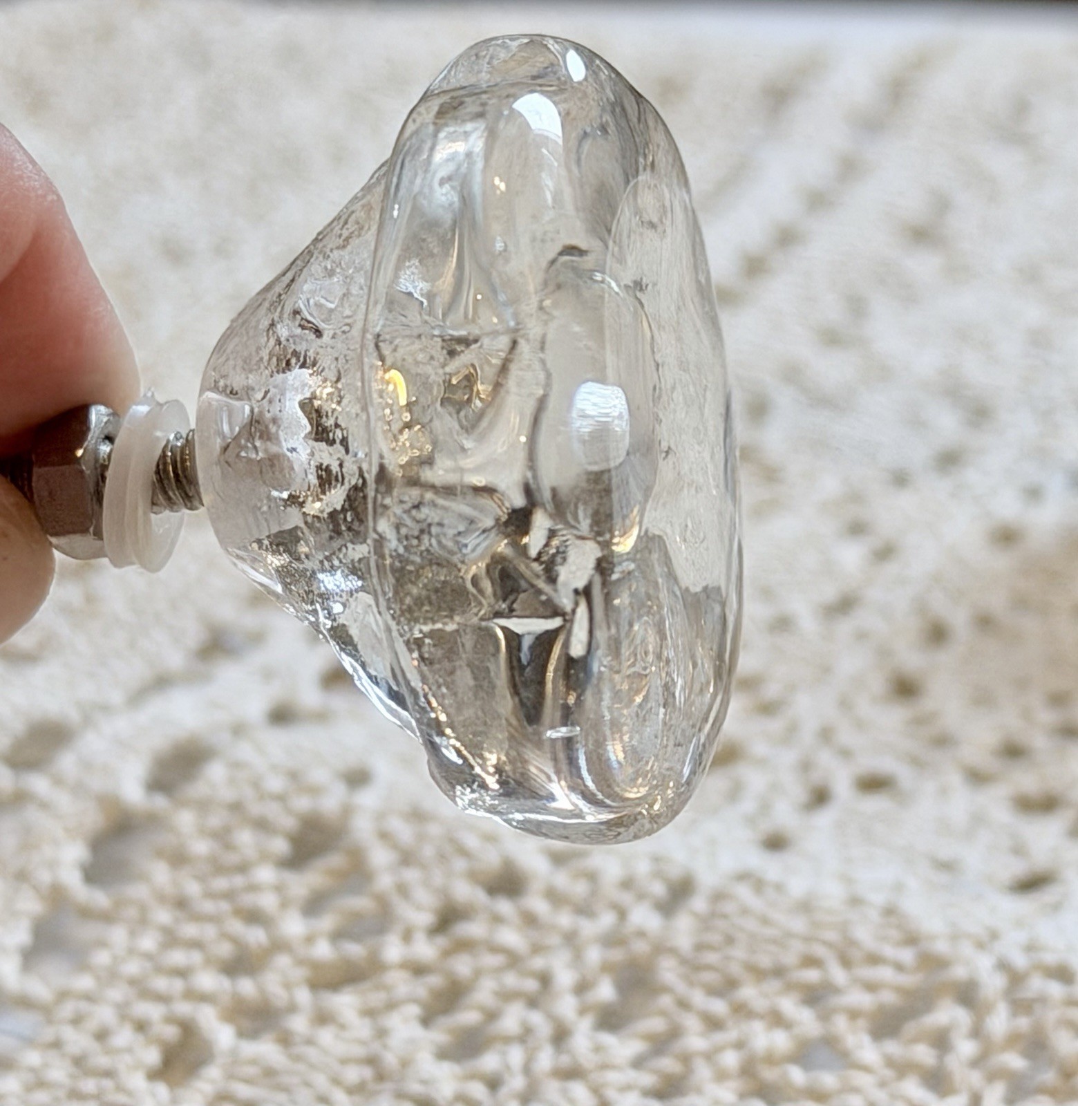 1 VINTAGE HOLLYWOOD REGENCY Flower Glass CRYSTAL Cabinet Drawer KNOBS DOOR PULLS