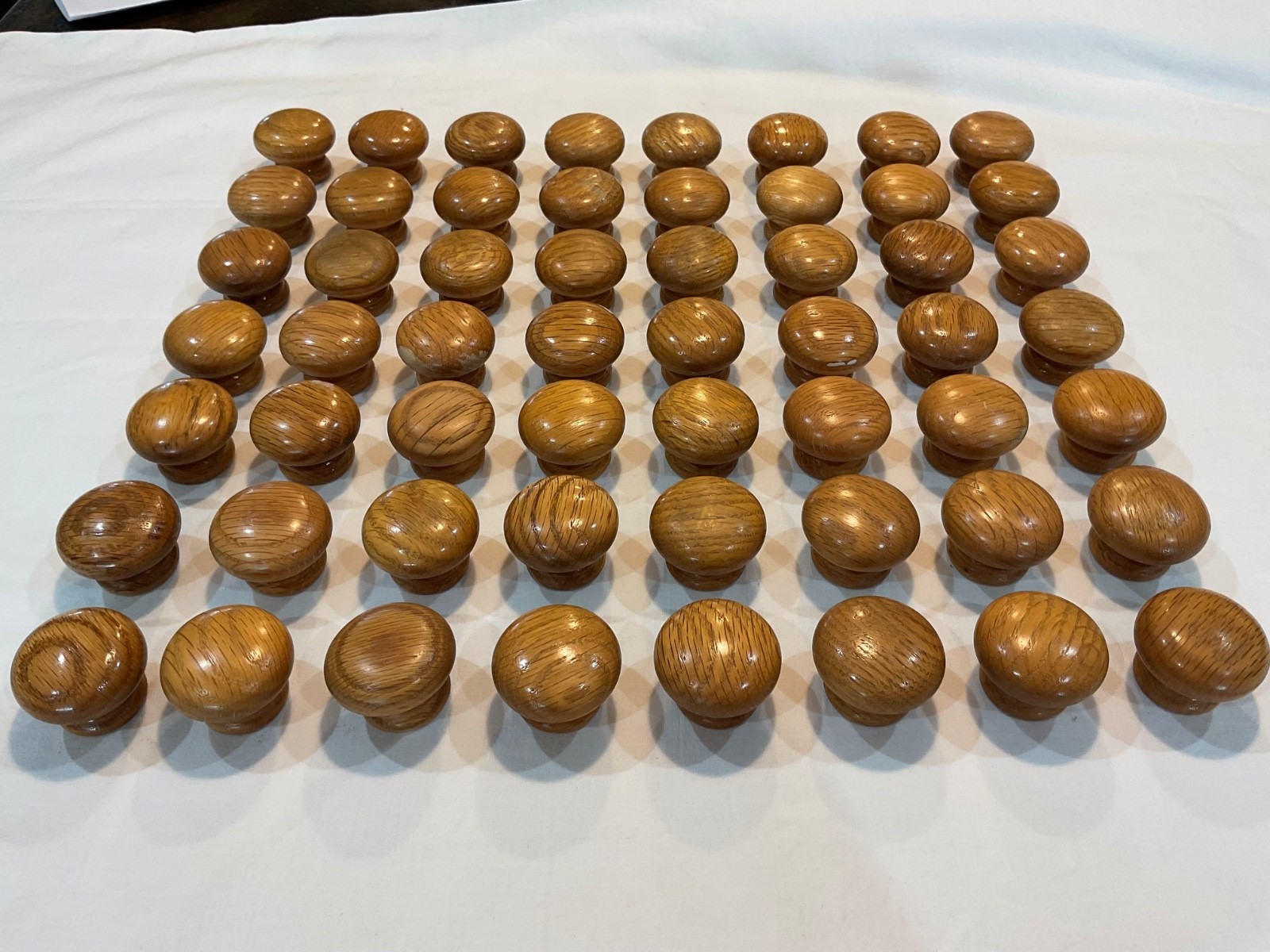 Lot 56 Vintage Wood Drawer Pull Knobs 1-1/2″ wide Natural Oak Color w Hardware
