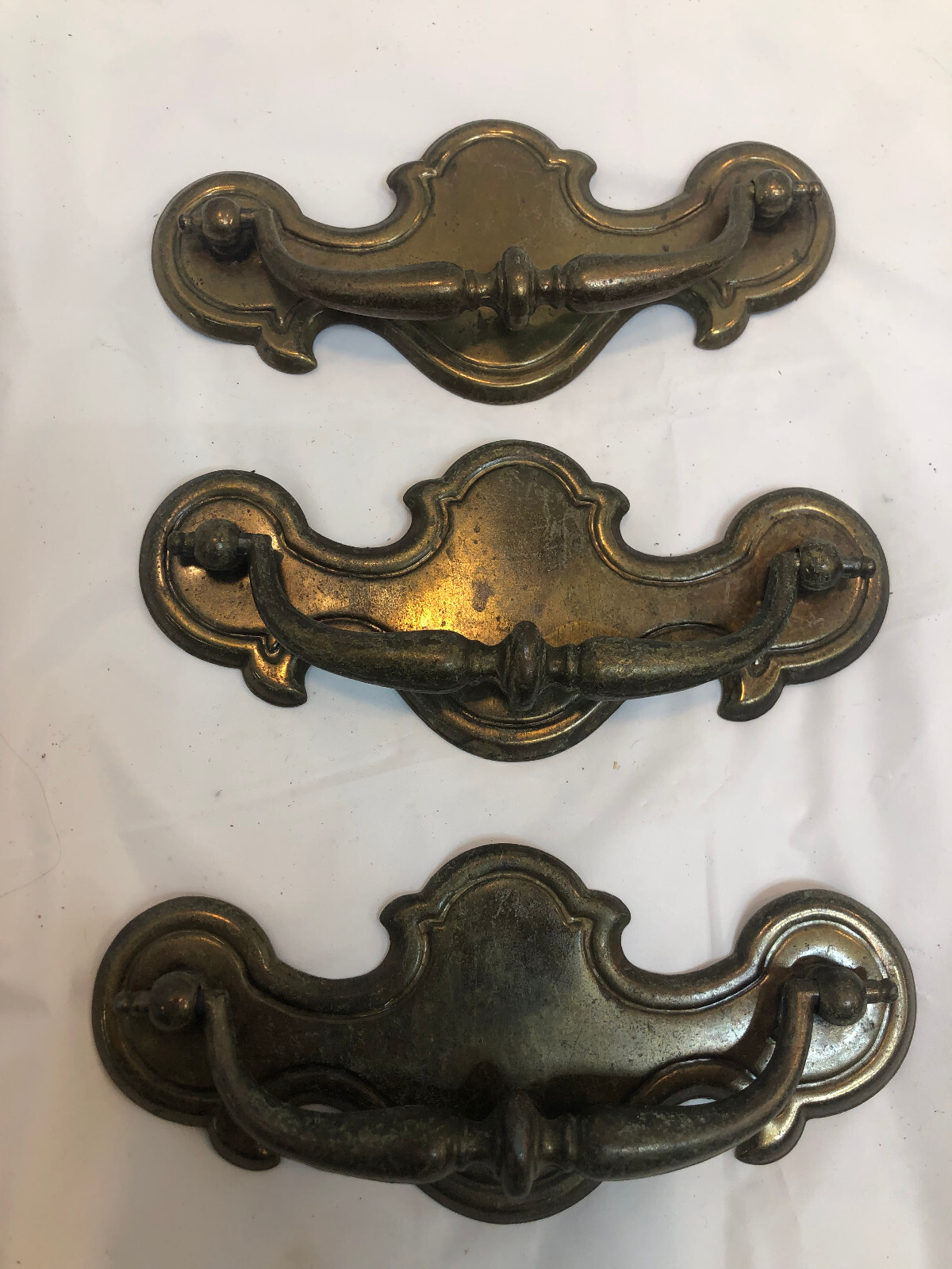 9 Vintage Drop Bail Drawer Pulls Golden Brass Screws Model