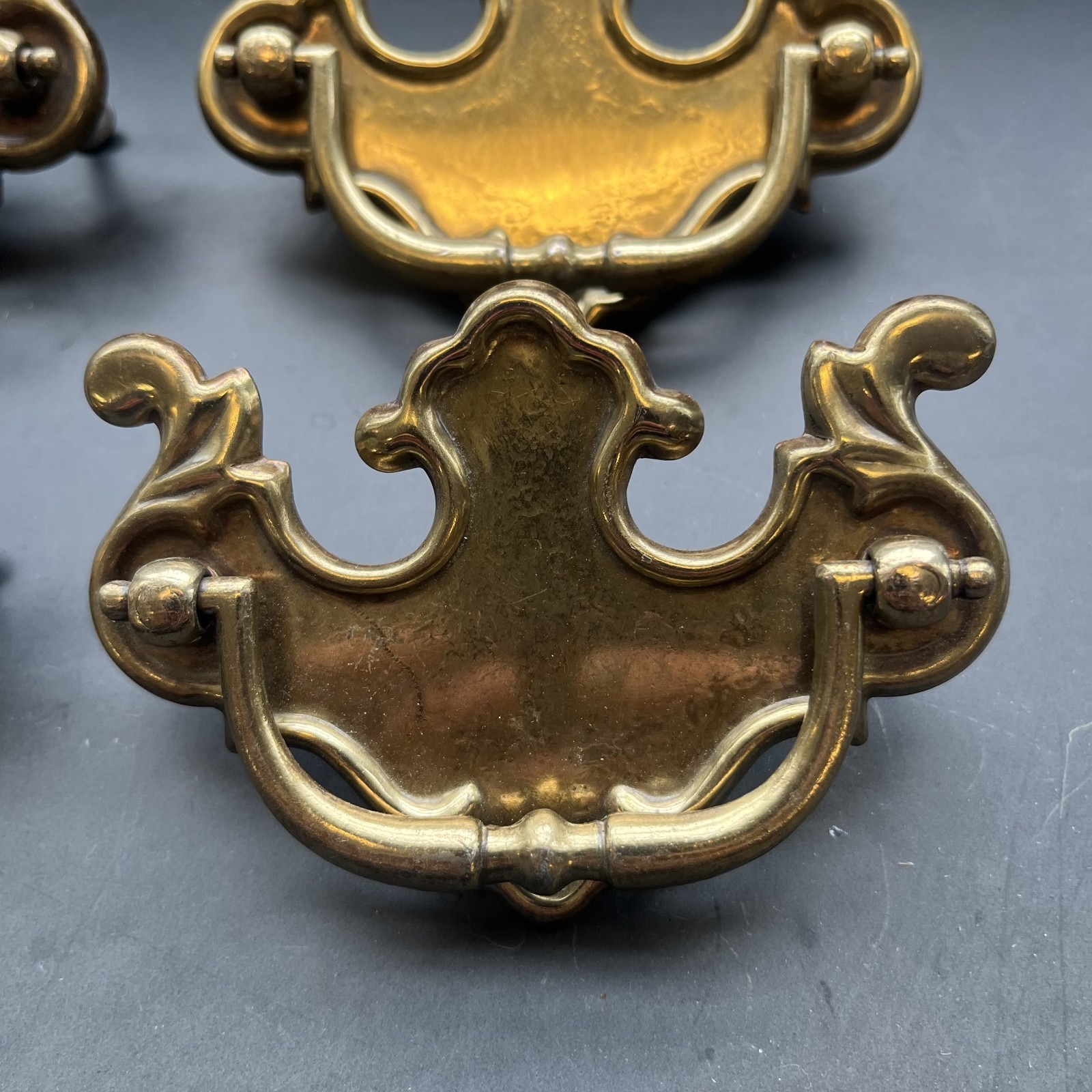 Set of 4 Vintage Brass Chippendale Batwing Drawer Pulls Bail Handles Salvaged