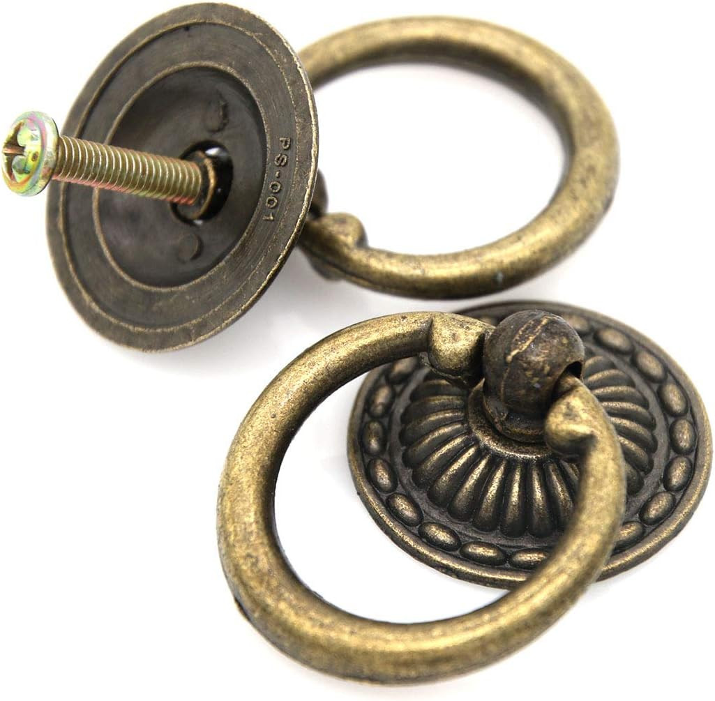 LXZ 10 Pcs Vintage Antique Brass Ring Pulls Handles for Cabinet Drawer