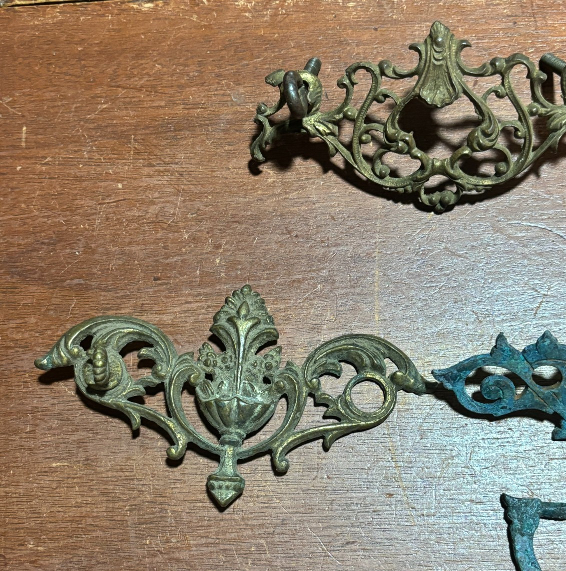 Lot of 4 Mixed Ornate Vintage Metal Drawer Backplates two with Pulls