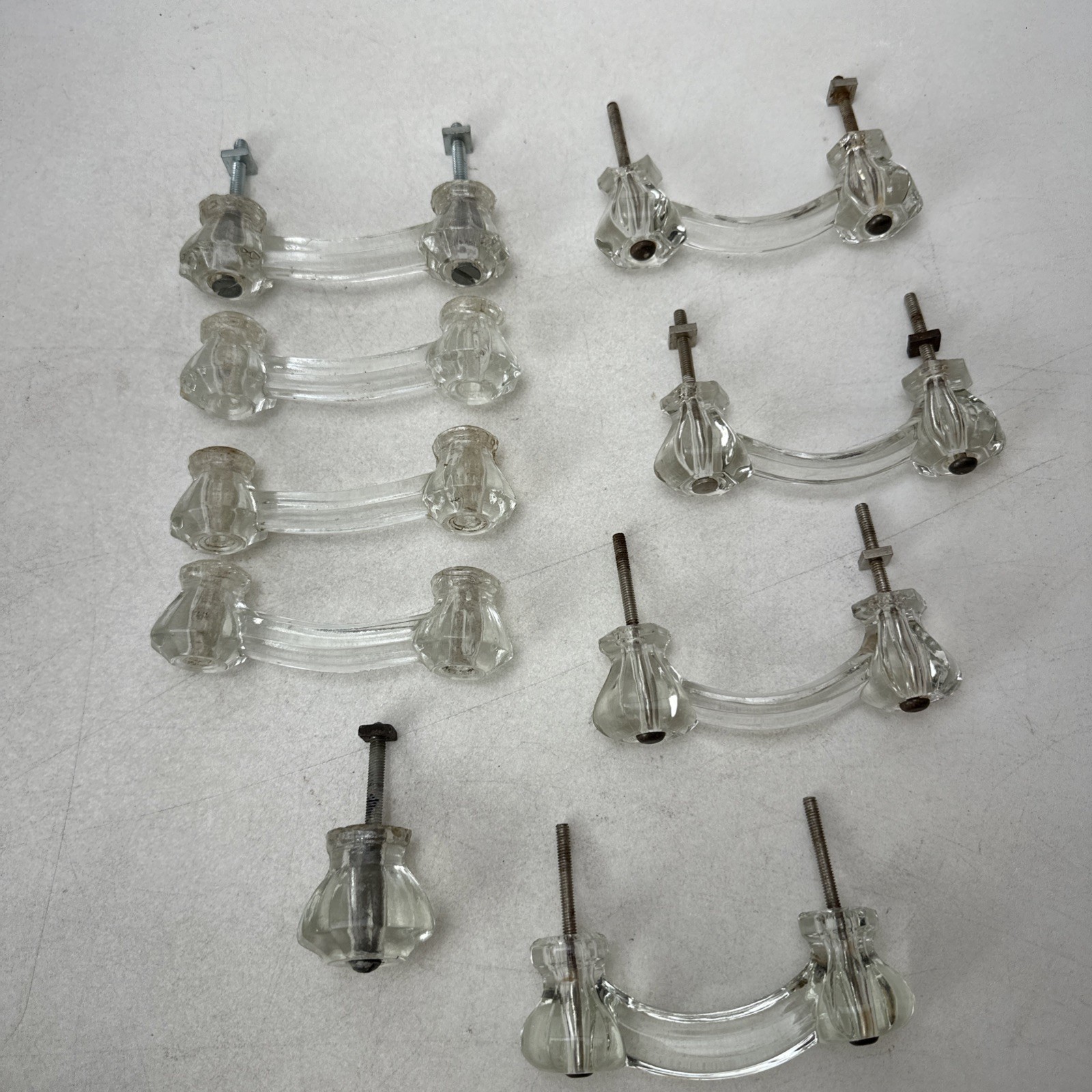 Lot of 9 Vintage Glass Drawer Pulls 8 Handles 1 Knob Different Styles As Is