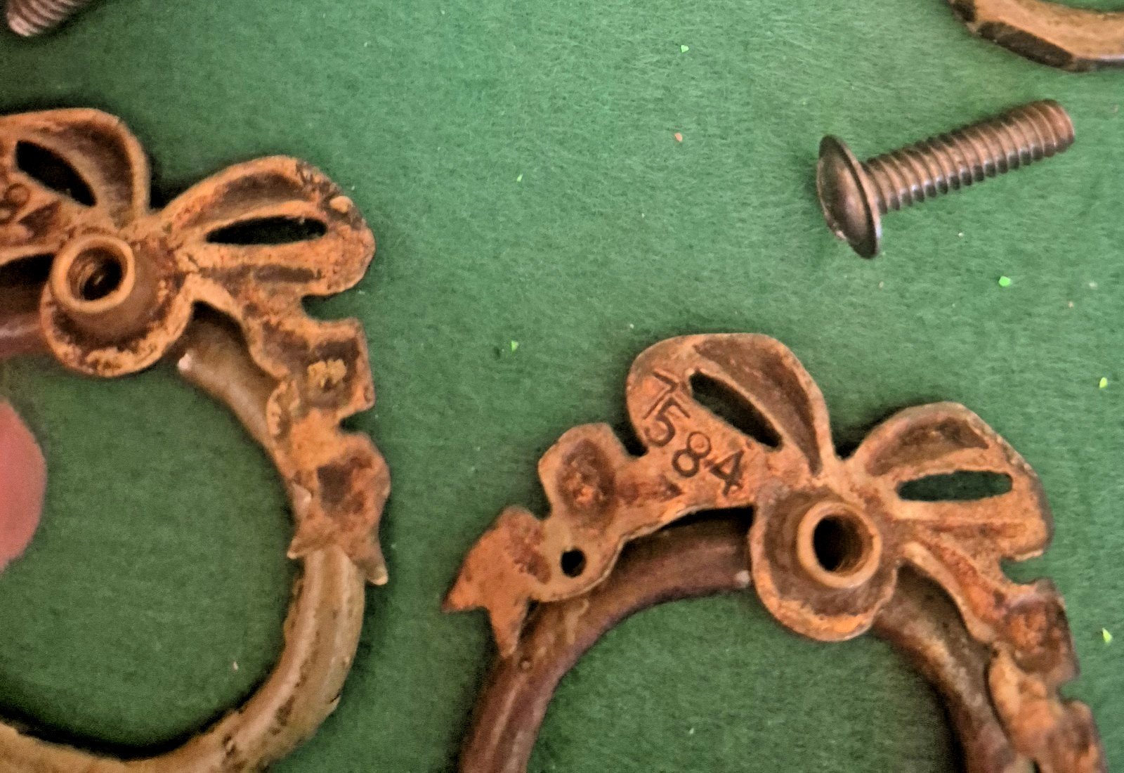 Antique Ribbon And Bow Ornate Bronze Brass Drawer Pull Rings 12 Set Art Nouveau!